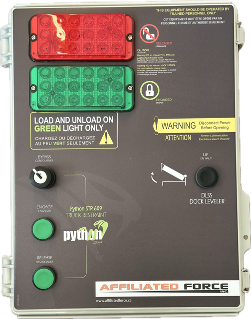 Dock leveler control panel for combo truck restraint and dock leveler